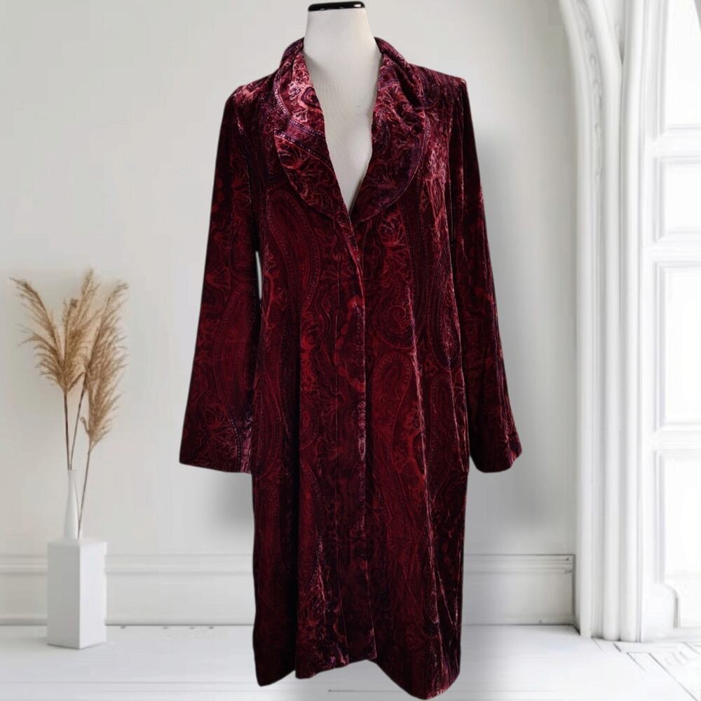 L'Agence Burgundy Paisley Velvet Long Jacket Blazer Size 8 Est Dark Romance